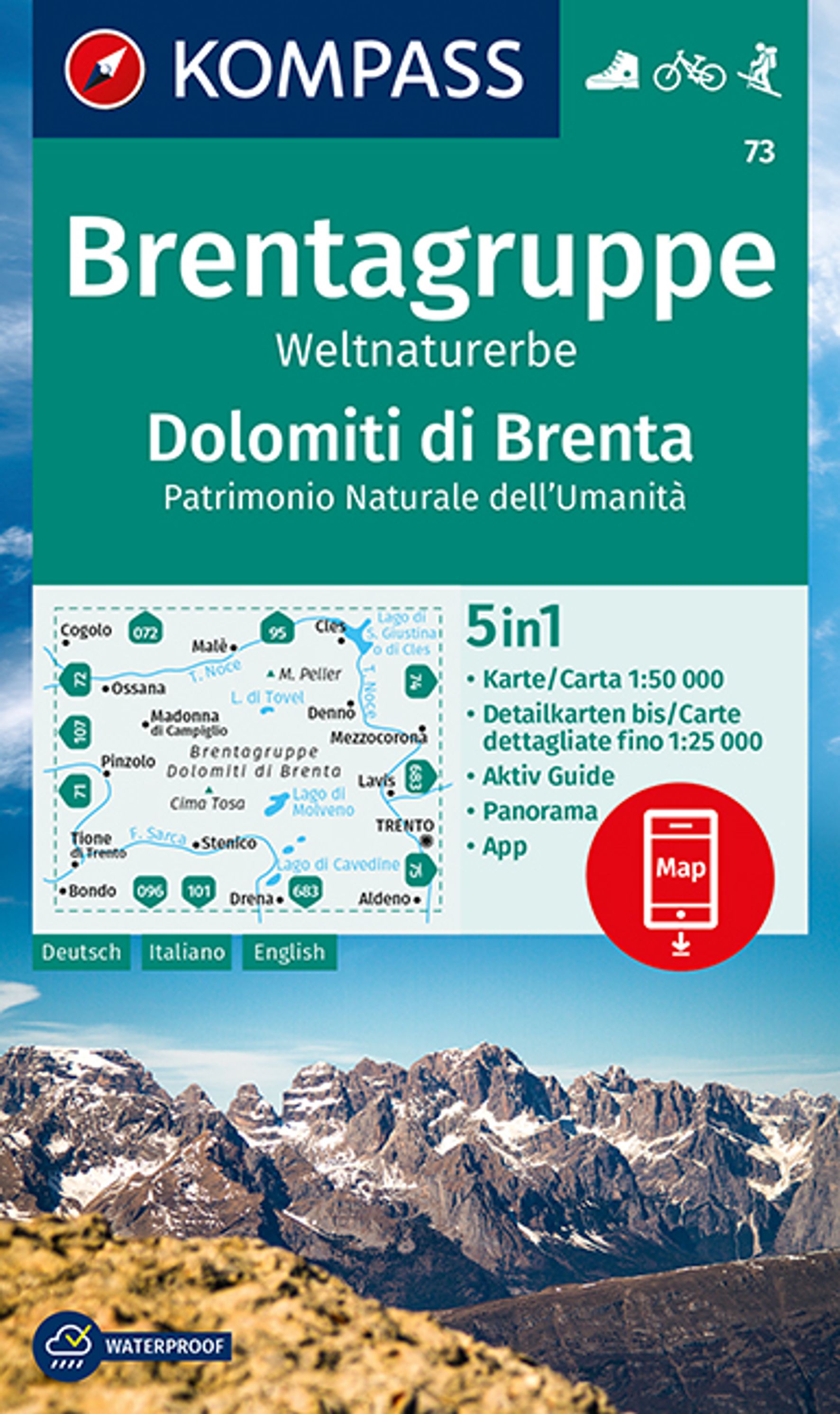 MAIRDUMONT KOMPASS Wanderkarte 73 Brentagruppe, Weltnaturerbe, Dolomiti di Brenta